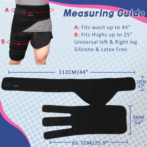 beister Hip & Thigh Brace Support - Adjustable Compression Sleeve for Sciatica Pain Relief, 5 Elastic Strips
