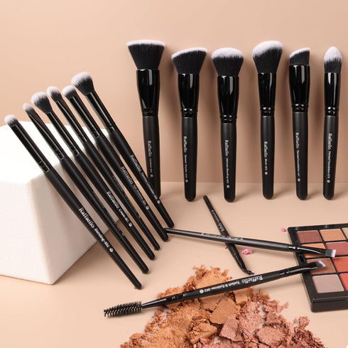 Raffaello Makeup Brushes 15Pcs Premium Synthetic Brush Set for Foundation, Contour, Blush, Concealer, Eye Shadow