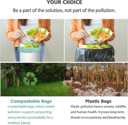 Small Trash Bags, 2.6 Gallon Green Compostable Bathroom Wastebasket Can Liners, 125 Count (Pack of 1) Mini Bags