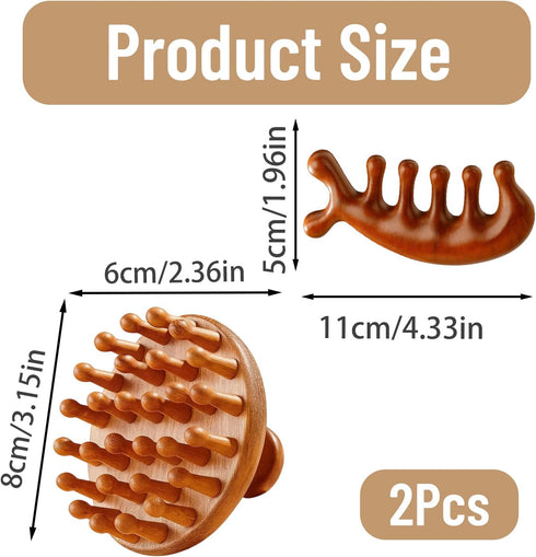 ZHLKHIOP 2 Pack Bamboo Scalp Massager, Wooden Scalp for Hair Growth and Stress Relief, Portable Head Massage Tool