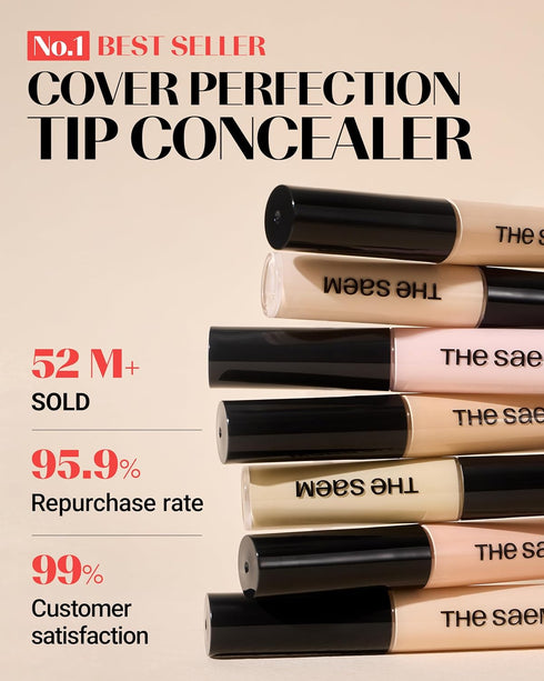 THESAEM Cover Perfection Tip Concealer, Liquid Multi-Use Makeup for Acne, Dark Spots, 0.2 fl.oz. (#1 Clear Beige)