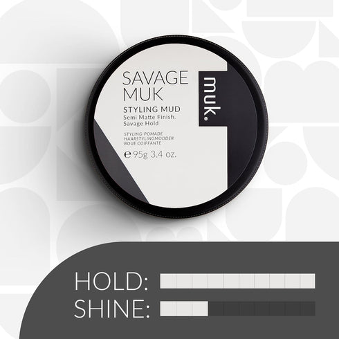 MUK. Savage Hair Styling Mud, 95g, Medium to Coarse Hair, Semi Matte Flexible Hold, Water Soluble