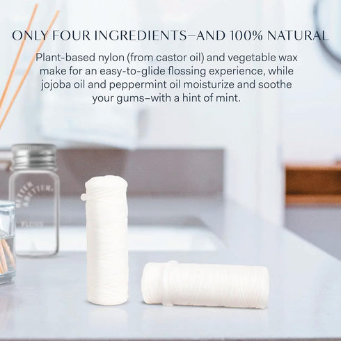 Better & Better Natural Floss in Refillable Glass Jar | 100% Plant-Based Waxed Dental Floss | Eco-Friendly (196.8 ft)