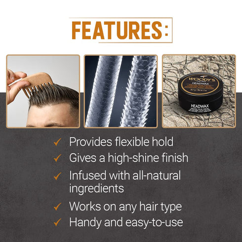 Woody's Headwax Styling Pomade for Men, Flexible Hold, High Shine, Travel-size, 2 oz./2-Pack