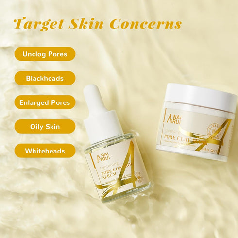 ANAI RUI 2 in 1 Pore SkinCare Set - Pore Clay Mask & Minimizing Serum for Tightening Pores, Blackhead Remover