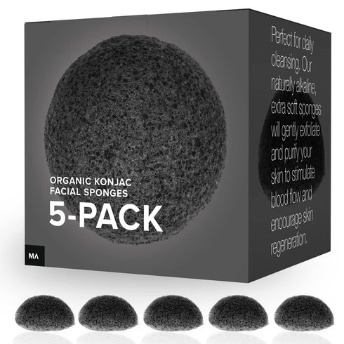 Minamul 5 Pack Konjac Exfoliating Organic Facial Sponge Set, Gentle Daily Face Scrub for All Skin Types