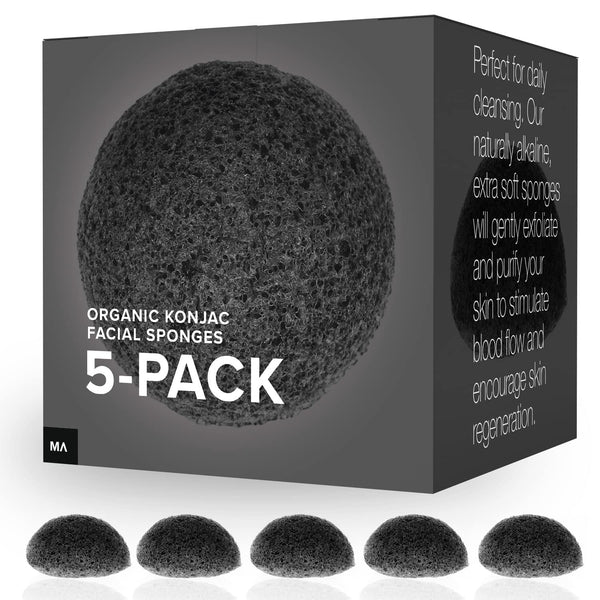 Minamul 5 Pack Konjac Exfoliating Organic Facial Sponge Set, Gentle Daily Face Scrub for All Skin Types