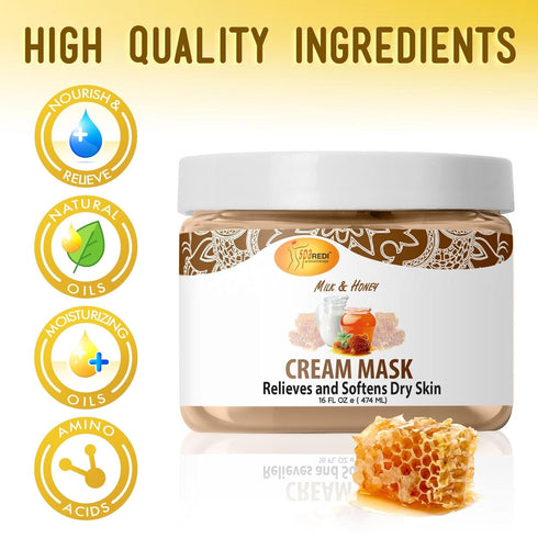 SPA REDI Body and Foot Cream Mask, Milk and Honey, 16 Oz, Hydrating Pedicure Massage for Tired Feet