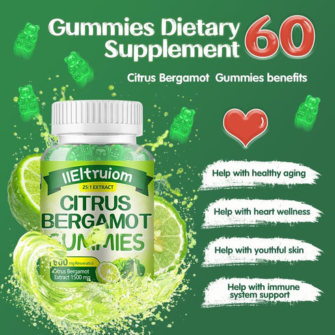 IIEltruiom 1500mg, Gummies 25:1 120 Count Citrus Bergamot Citrus Bergamot for Healthy Cholesterol, Bergamot Supplements