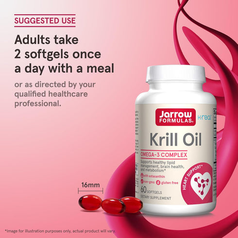 Omega-3 60 30 Jarrow Formulas Krill Oil - Phospholipid Complex with Astaxanthin - Softgels - Servings - Supports Lipid