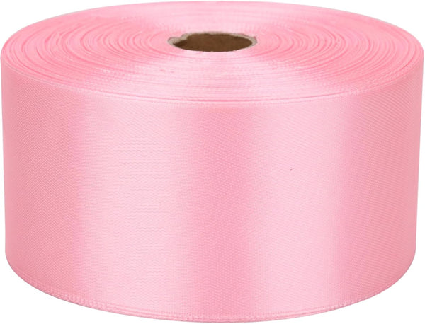 2 Inch Pink Satin Ribbon, 50 Yards, Solid Fabric for Gift Wrapping, Weddings, Flower Bouquets, and Party Decorations