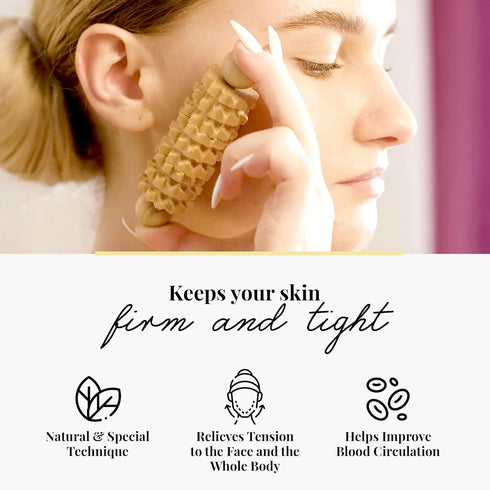 Set 2 (2 Set) tuuli Body and Face Roller, Multi-Functional Wooden Massage Roller, Helps Ease Muscle Tension and Support