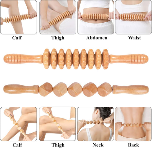 Wood Therapy Massage Tools, 5-in-1 Lymphatic Drainage Massager Kit for Muscle Pain Relief and Body Contouring