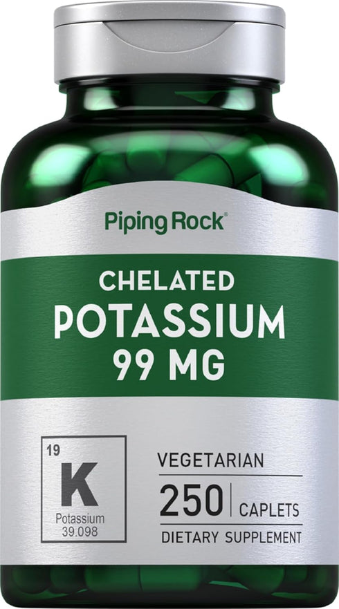 Chelated Potassium Supplement 99 mg by Piping Rock - 250 Caplets