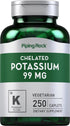 Chelated Potassium Supplement 99 mg by Piping Rock - 250 Caplets