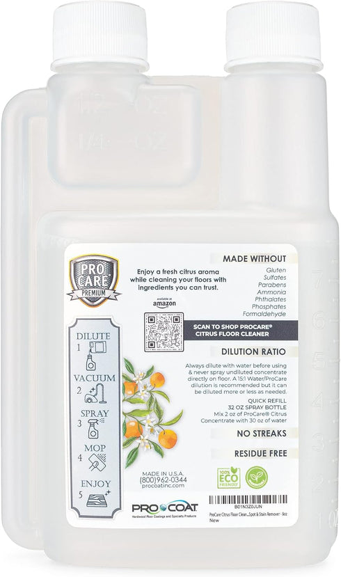 ProCare Citrus Floor Cleaner Concentrate, 8oz - Made in USA, for Vinyl, Wood, Tile, Stone & Laminate