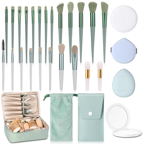 28 Pcs Women Makeup Set with Makeup Bag, Premium Synthetic Brushes and Mirror for Travel (Sage Green)