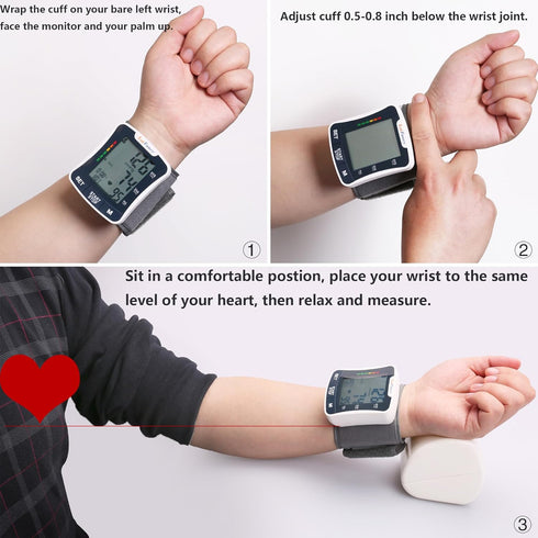 Talking Blood Pressure Monitor for Home Use with Voice Broadcast, Wrist Cuff 5.3"-8.5"
