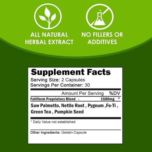 VH Nutrition FOLLIFORM | DHT Blocker for Men and Women | 1500mg Saw Palmetto, 60 Capsules
