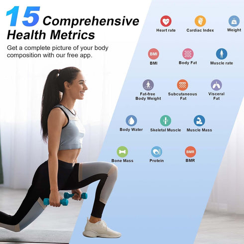 Smart Body Fat Scale with Large VA Display, 15 Metrics, Max 400lbs/180kg