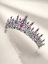 SWEETV Hot Pink Rhinestone Crystal Tiara Crown for Women, Antique Silver Metal Headband for Prom Birthday