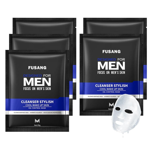 5 Pcs Men's Facial Sheet Mask, Hydrating Skincare Gift Set for Men, Moisturizing Soothing Facial Masks