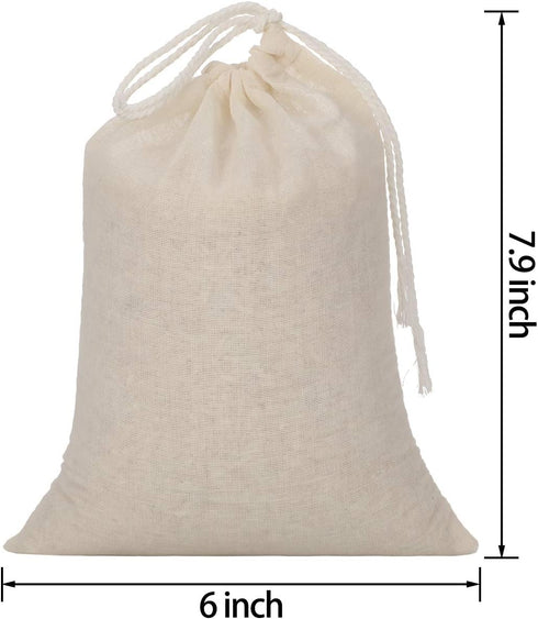 Tatuo 50 Pcs Muslin Bags, 6 x 8 Inches Cotton Drawstring Bags for Party Home Supplies