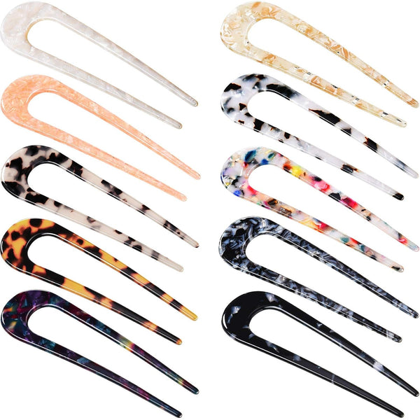 WILLBOND 10 Pcs U Shaped French Hair Pins, Tortoise Shell Hair Forks for Women Chignon Vintage Hairstyle Accessories