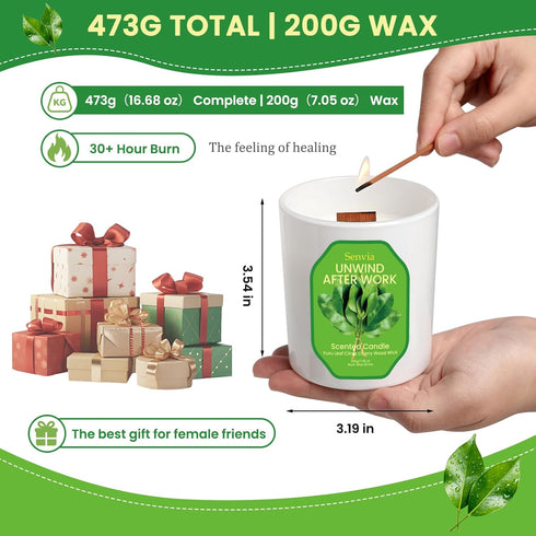 Senvia Crackling Wood Wick Candle, Non Toxic Clean Citrus Scented Candle, Long Lasting Strong Scent for Small to Medium