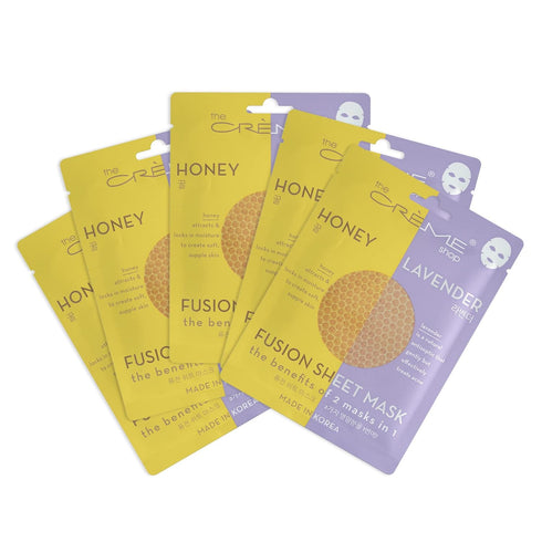 The Crème Shop Sheet Mask, Korean Lavender & Honey 2-in-1 Facial Mask Sheets with Hyaluronic Acid, 5 Pack