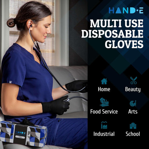 Hand-E Touch Black Nitrile Disposable Gloves: Latex Free for BBQ, Cooking, Tattoo, Hair Dye, Mechanic Use