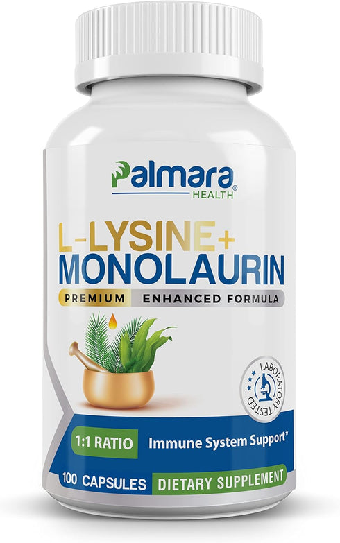 L-Lysine + Monolaurin 600mg 1:1 Ratio, 100 Capsules, 1 Pack