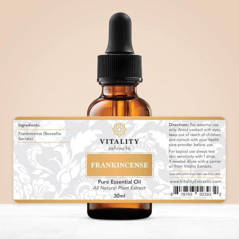 Vitality Extracts Frankincense Essential Oil - 30ml Boswellia Serrata for Aromatherapy, Skin Care, Stress Relief
