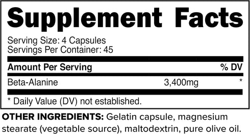 Primaforce Beta Alanine Capsules 3,400mg, 180 Capsules (45 Servings) - Potent Supplement