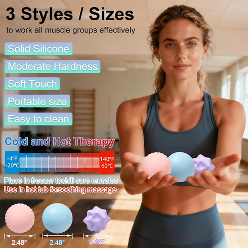 Set, 3 Pack HODEMI Massage Ball Lacrosse Ball, Textured Massage Ball & Trigger Point Ball for Deep Tissue Muscle