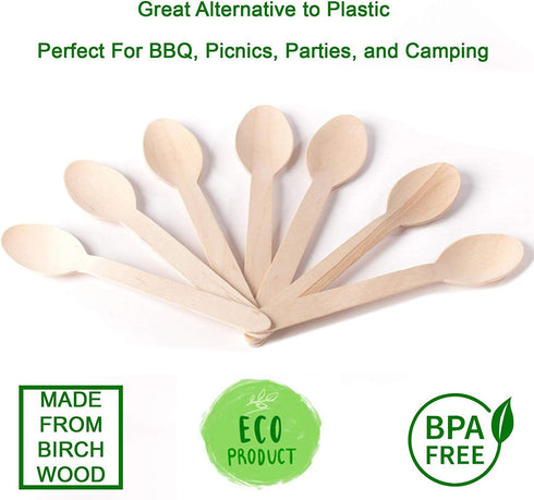 HUJI Eco-Friendly Wooden Spoons, Disposable Wood Cutlery, 50 Spoons, 6.1"