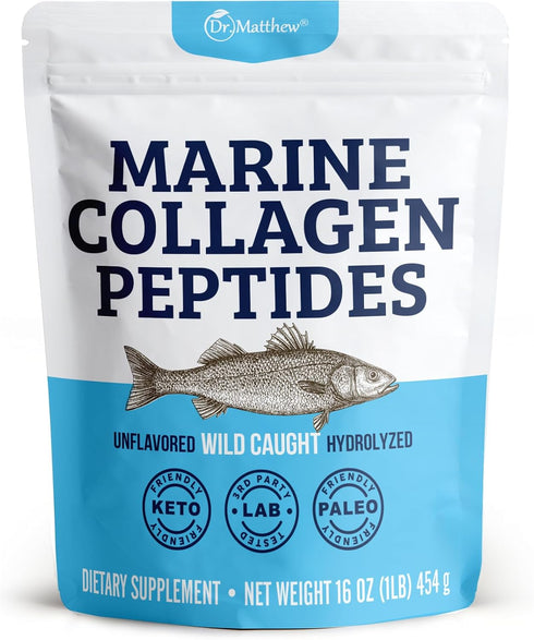 Dr. Matthew Marine Collagen Peptides Powder, Hydrolyzed Wild Caught Fish Protein, Hair & Beauty Supplements