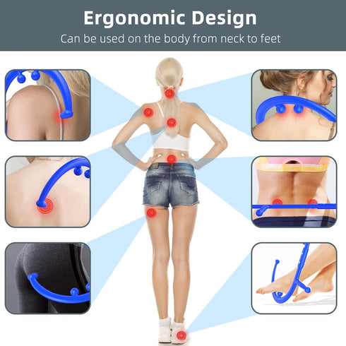 Back and Neck Massager for Trigger Point Fibromyalgia Pain Relief and Self Massage Hook Cane Therapy (Blue)