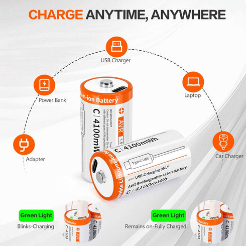 TEMIBATT 1.5V 4100mWh Pack 8 Count, Rechargeable C Batteries Li-ion Battery - High Capacity for Toys, Flashlights