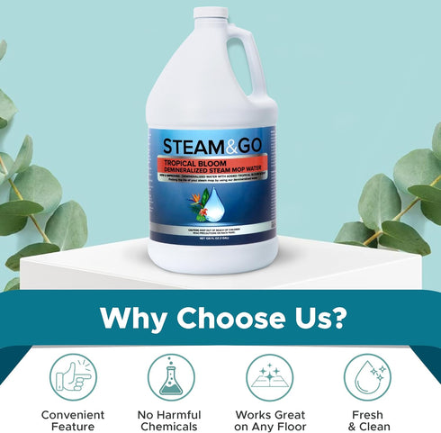 Steam and Go Demineralized Water - Tropical Bloom Scent Cleaning Solution for Steam Mop, Floor Cleaner, Ready-to-Use