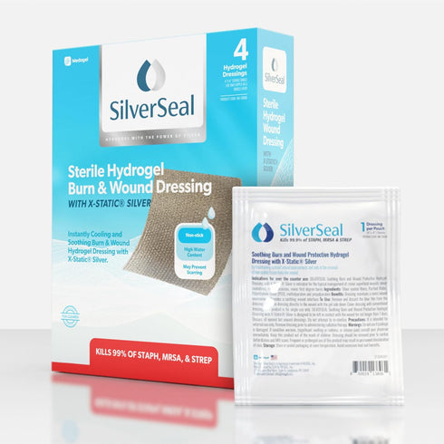 SilverSeal Burn and Wound Dressing - Hydrogel Pads with X-Static Silver, Soothing Moist & Protective for Burns, Cuts &