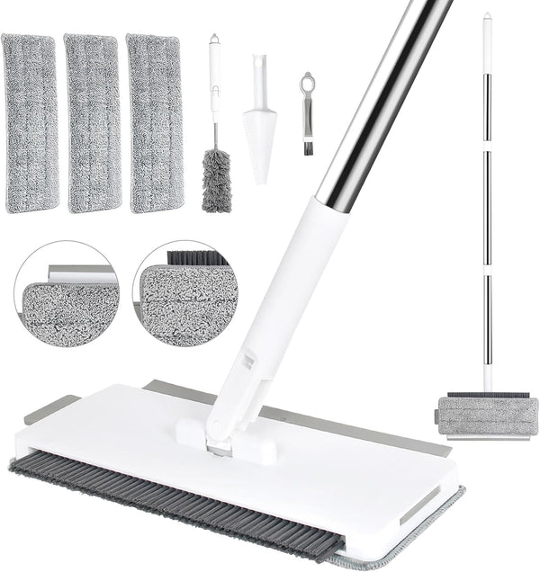 Microfiber Mops for Floor Cleaning, 3 Reusable Chenille Pads, Multifunctional Flat Mop for Hardwood and Laminate