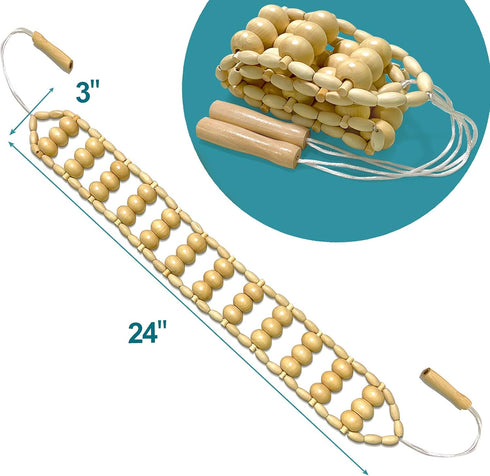Wood Back Massager Roller Rope, Manual Massage Strap for Back, Neck, Shoulders, Legs, Waist Pain Relief, Wooden Therapy