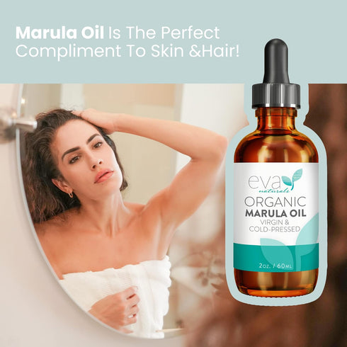 Organic Marula Oil for Face and Hair, 100% Virgin Moisturizing Beauty Oil, 2oz