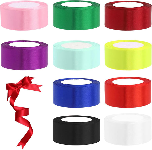 Swpeet Single Faced Polyester Ribbon Assortment Kit, 10 Rolls, 1-1/2" x 25 Yards, Total Length 250 Yards