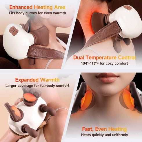 LOVMASSG 3 Neck and Shoulder Massager with Heat, Palm-Style Kneading, Speeds, Ergonomic Hands-Free Design, Portable