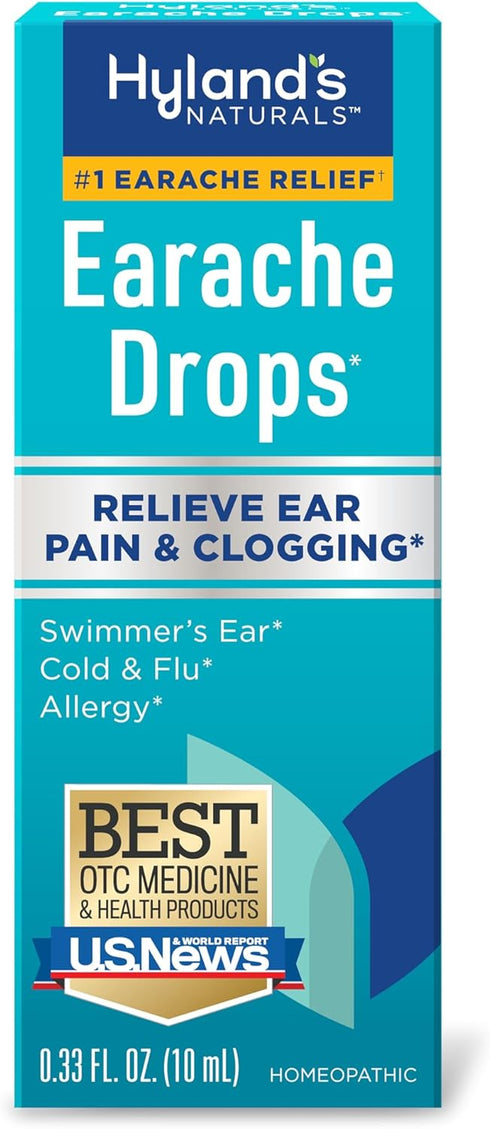 Hyland's Naturals Earache Drops, Natural Relief for Swimmer's Ear, Cold & Flu, Allergy Symptoms, Ages 4 & Up, 0.33 Fl Oz