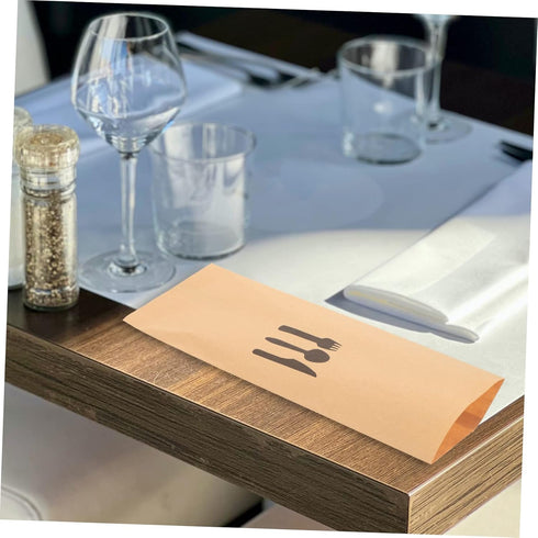 100pcs Kraft Paper Cutlery Set - Disposable Silverware Bags for Dinner Table Decor, Utensil Holder for Weddings