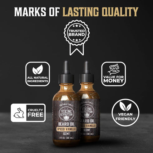 Viking Revolution Beard Oil for Men, All Natural Spiced Vanilla Scent with Argan & Jojoba Oil, 2 Pack