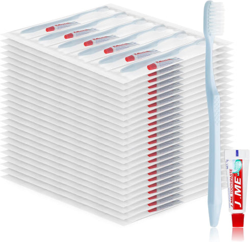 Disposable Toothbrushes with Toothpaste, Light Blue Toothbrush and Toothpaste, Individually Packaged, Suitable